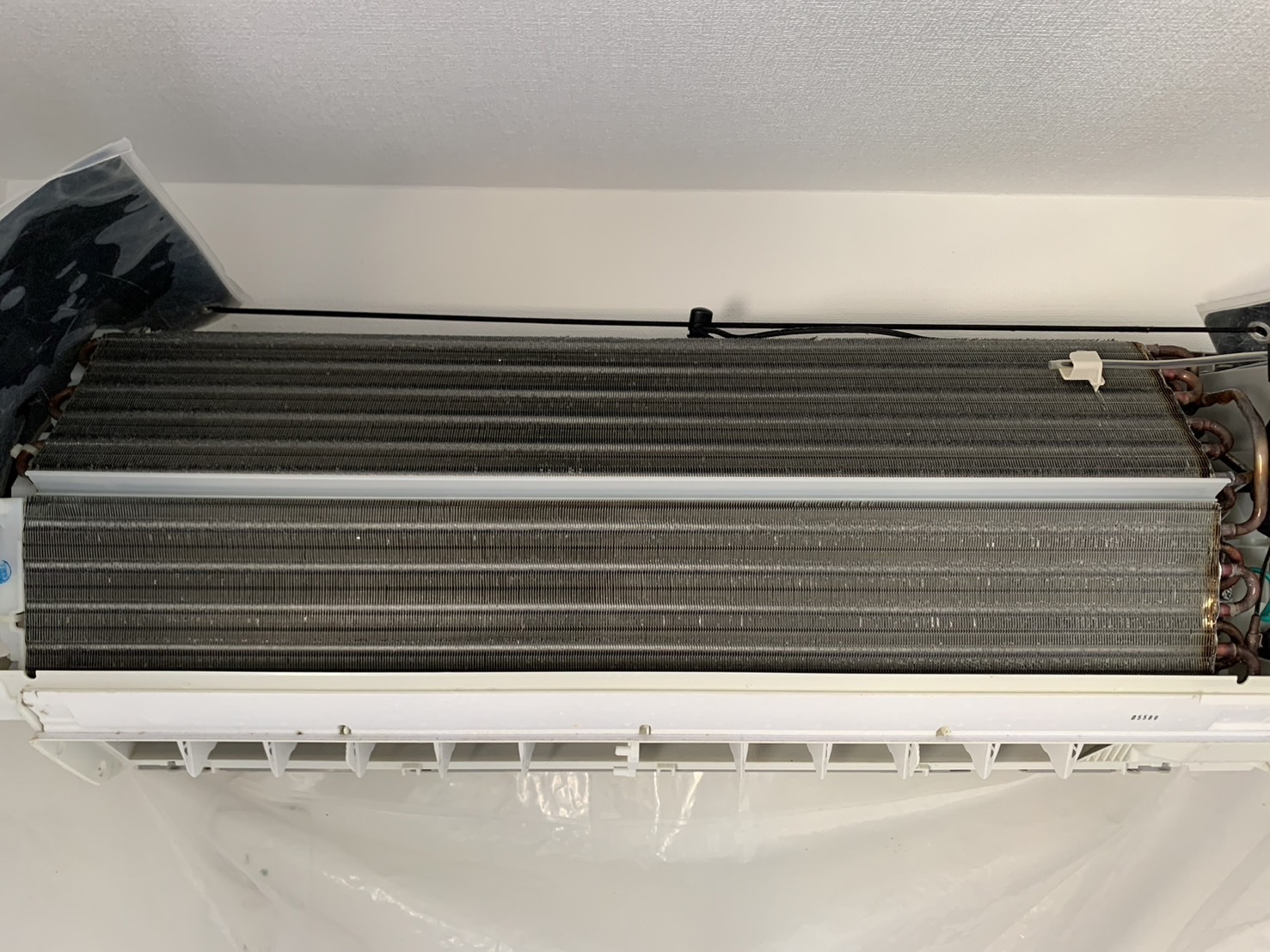宝塚市高司のエアコンクリーニング 熱交換器ビフォー Panasonic CS-361DFL2-W